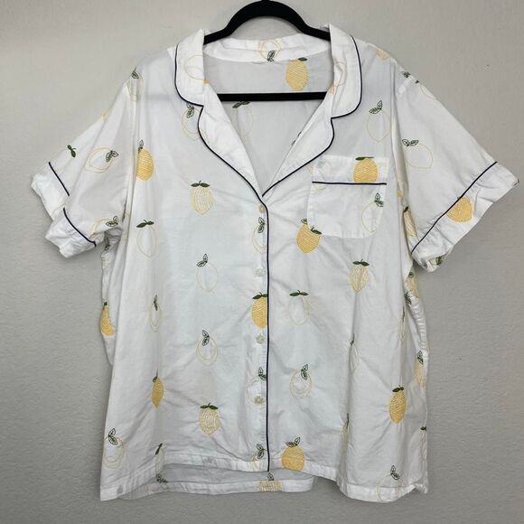 Printfresh Lemon Drop Embroidered Pajama Set White Organic Cotton Size 3x - Picture 2 of 6